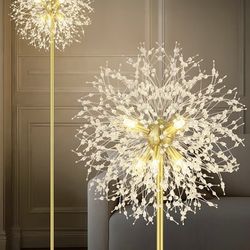 Crystal Floor Lamp for Living Room, Standing Lamp, Mid Century Gold Floor Lighting with 576 PCS K9 Crystals, 69'' Metal Lamp for Bedroom Office Home D