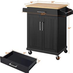 Kitchen Island with Drawer and Storage Cabinet, Kitchen Cart with Double Doors and Spice Rack Towel Bar for Dining Room, Black