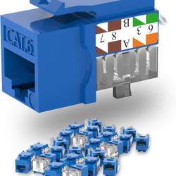Keystone Jack Cat6 Slim 50 Pack, Keystone Jacks 90 Degree, RJ45 Keystone Jack Punch Down Blue, Cat6 Jack compatiable for Network WallPlate or Patch Pa