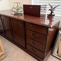 Cherry desk and matching credenza