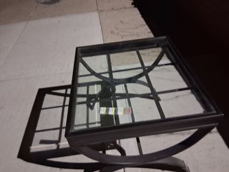 Metal frame glass top end table