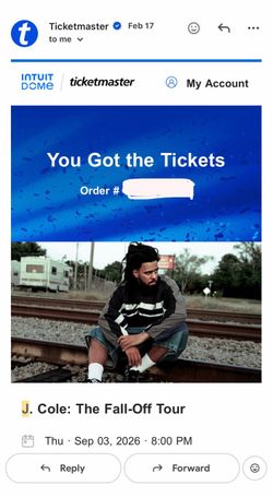 Fall Off Tour- J Cole -  2 Tickets