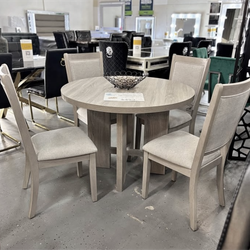 5-pc round dining table set light Gray