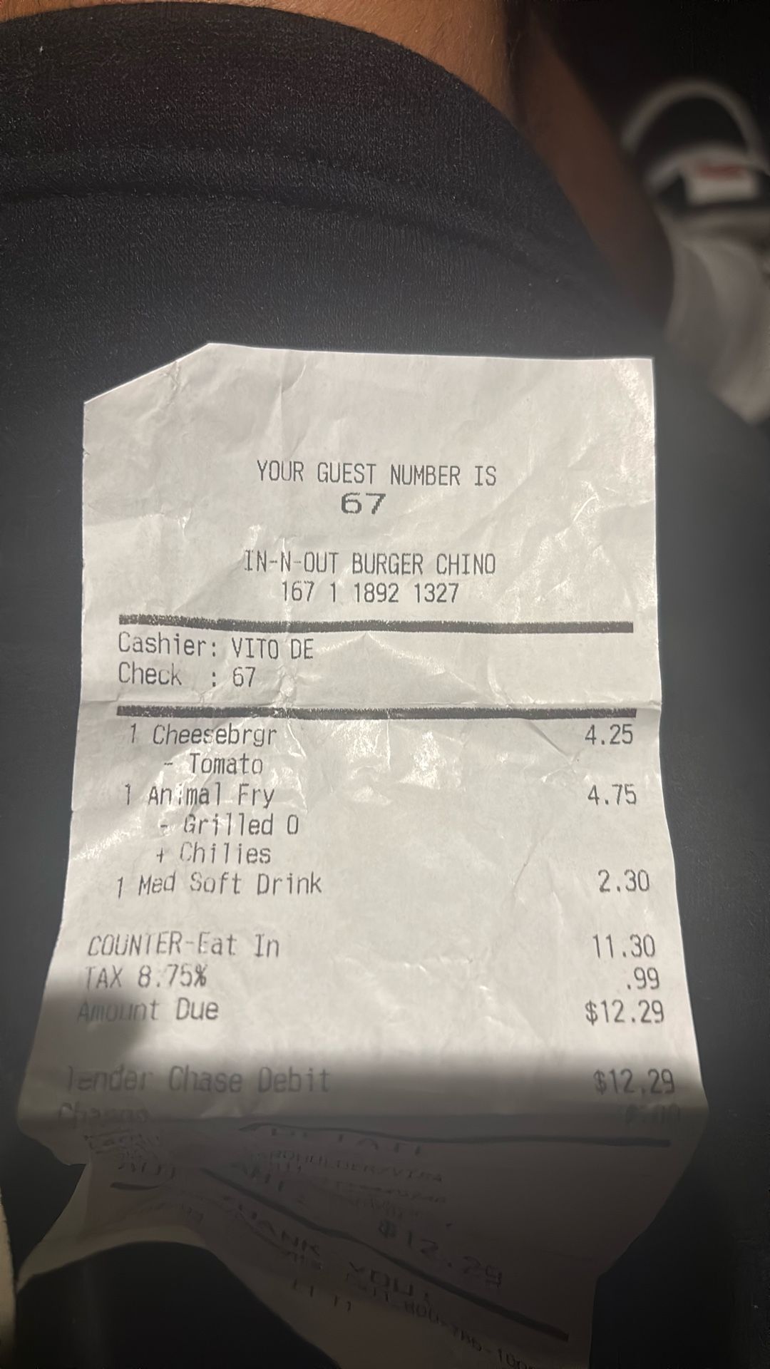 6 7 In N Out Receipt