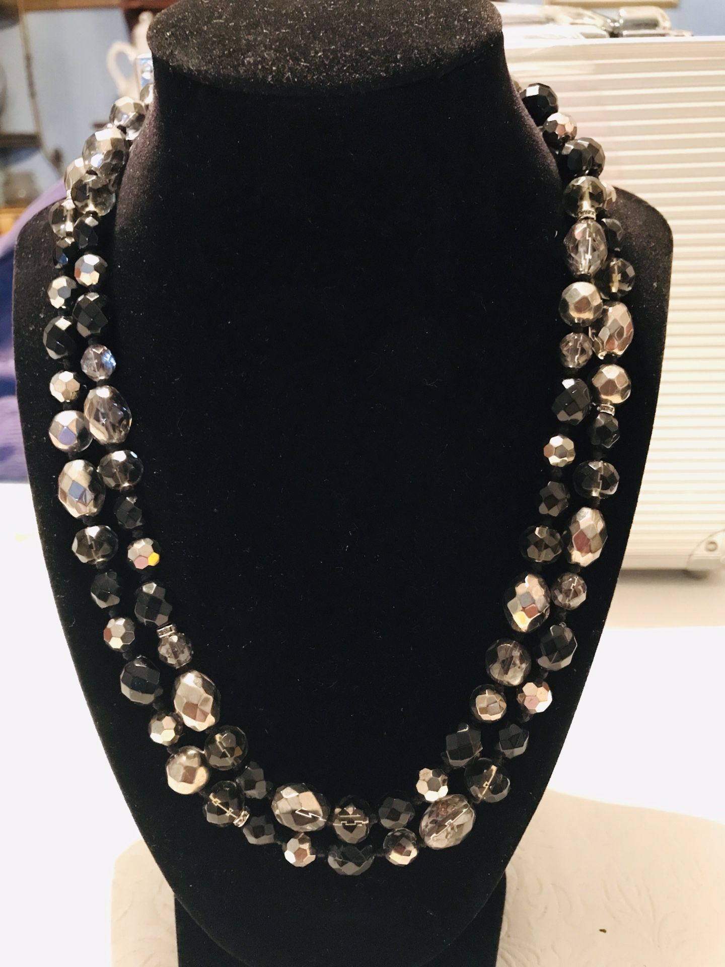 42” inch Black and Smokey colored beaded necklace