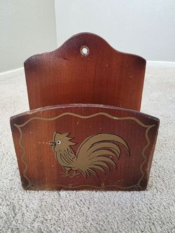 Vintage Woodpecker Wood Ware Japan Wooden Rooster Wall Letter Holder Folk Art