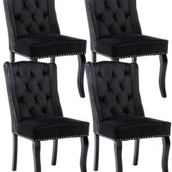 Tufted Dining Chairs Set of 4, Velvet Wingback Dining Chairs with Button Back, Nailhead Trim, Mid Century Modern Dining Chairs for Kitchen, Bedroom, D