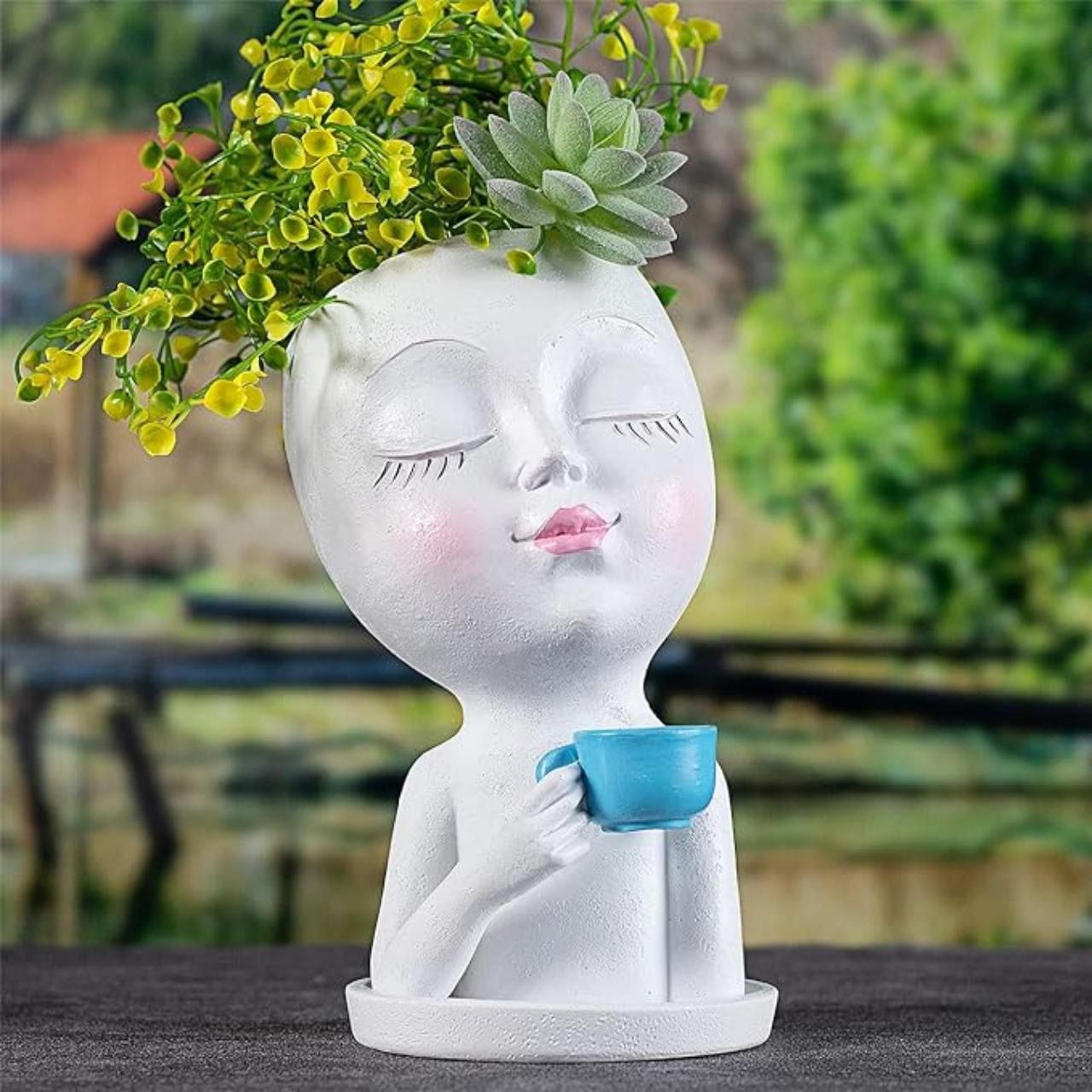 Face flower pot head planter