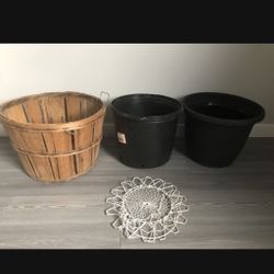 2 large pot plants, wooden planters, for all $ 10