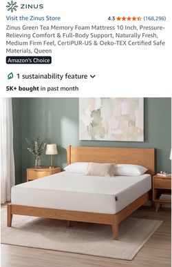 Pick up only! Zinus Green Tea Memory Foam Mattress 10 Inch  +  koorlian Queen Bed Frame with Headboard