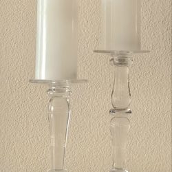 Set Of 2 Glass Candlesticks Holds Both Pillar & Taper