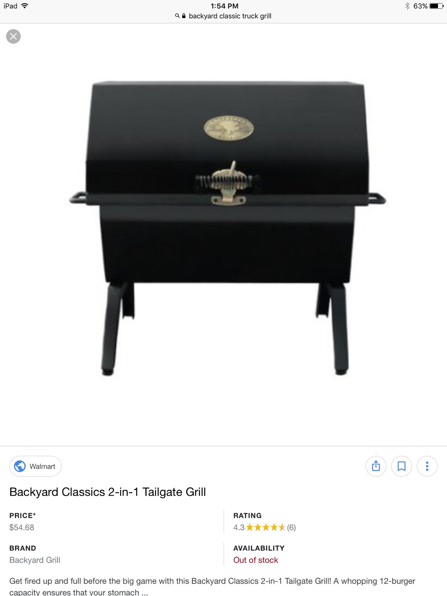 Backyard classic tailgate grill