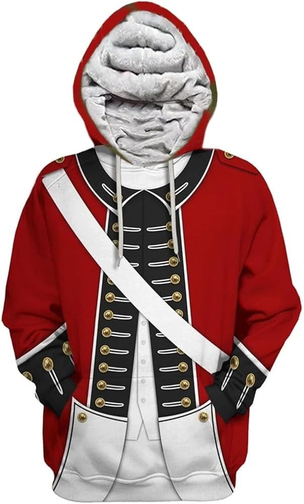 Historical Hoodie Padded Thicken Revolutionary War Uniform Costume Army Jacket Winter Fleece Warm Coat