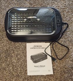 Pre-owned Power Smokeless Grill Model PG-1500 Indoor Electric Grill with Lid - Excellent Condition