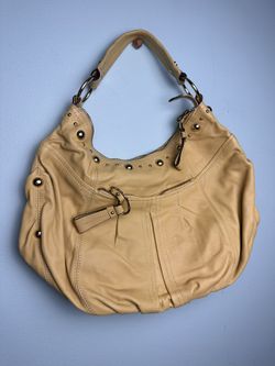 New B Makowsky Yellow Satchel Purse Leopard Interior Many Pockets Leather handbag