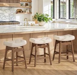 Set of 3 Mid-Century Modern Tufted Counter Stools