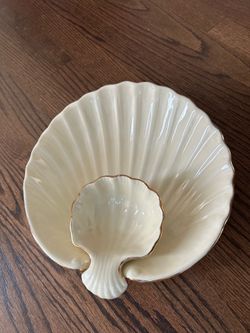 Porcelain Chip and Dip Server, handcrafted scallop design