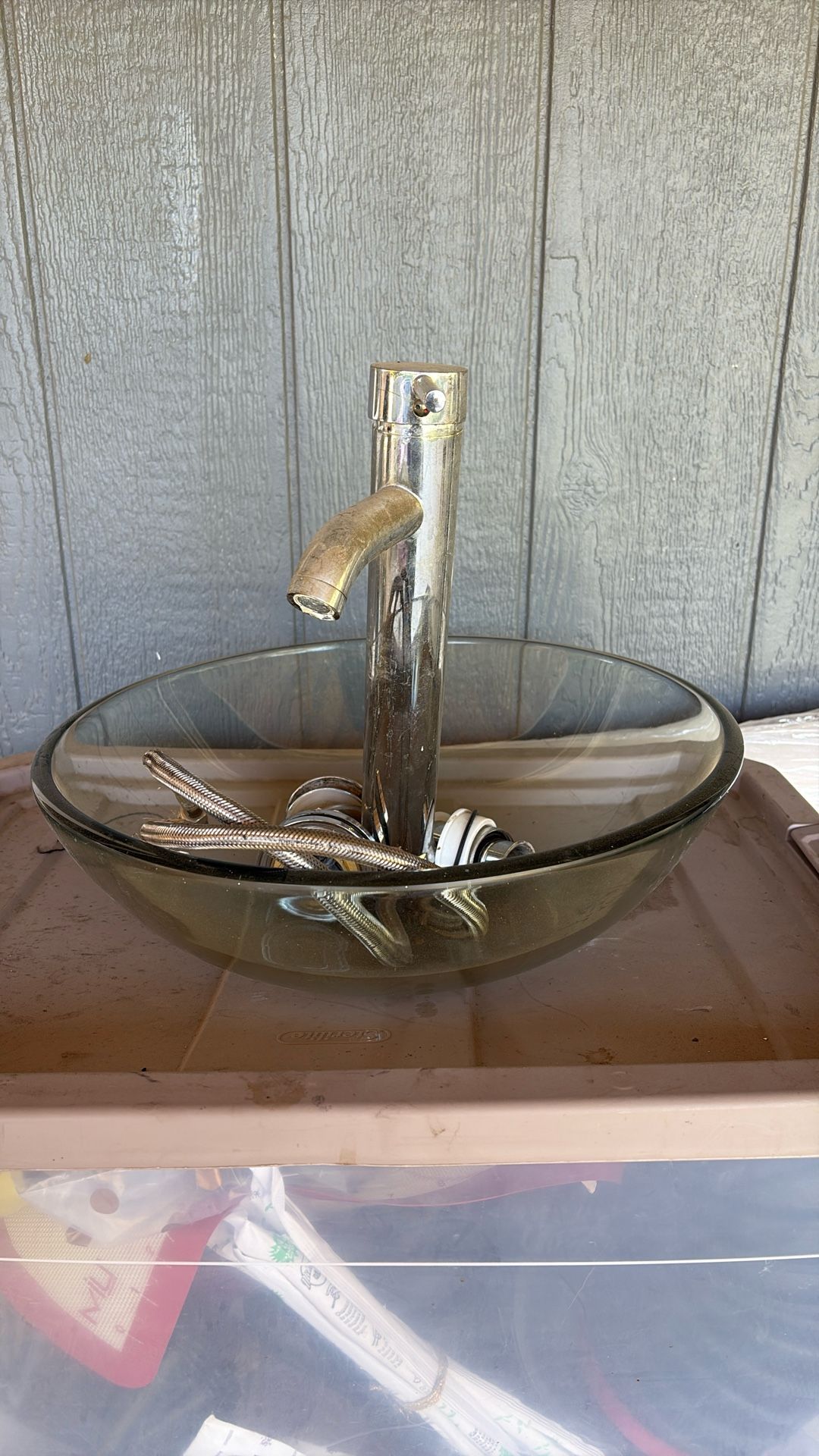 Light Green Vessel Sink With Hardware