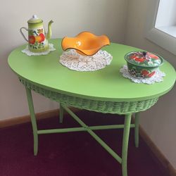 Antique Wicker Table - Wood Top (Circa 1920’s)
