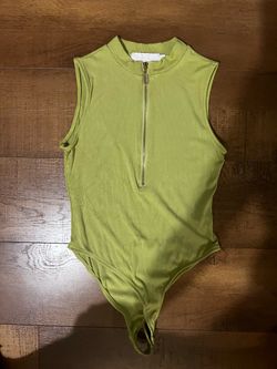 Green Ribbed Sleeveless Zip-Up Bodysuit