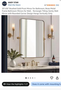 ANDY STAR 20"x30" Brushed Gold Pivot Mirror. BRAND NEW.