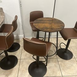 Dining Set, Modern Round bar Table and Stools for 2 Kitchen Counter Height Wood Top Bistro Easy Assemble for Breakfast Nook Living Room Small Space Re