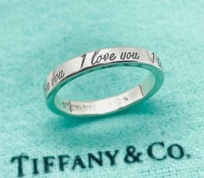 Tiffany & Co. Notes I Love You Script Band Ring Sterling Silver Size 4.5