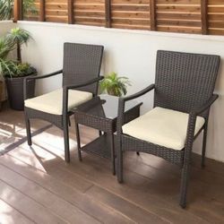 3-Piece Patio Furniture Set, Waterproof Wicker Conversation Set with Side Table and Thick Cushions, Outdoor Sectional for Deck, Garden, Balcony 