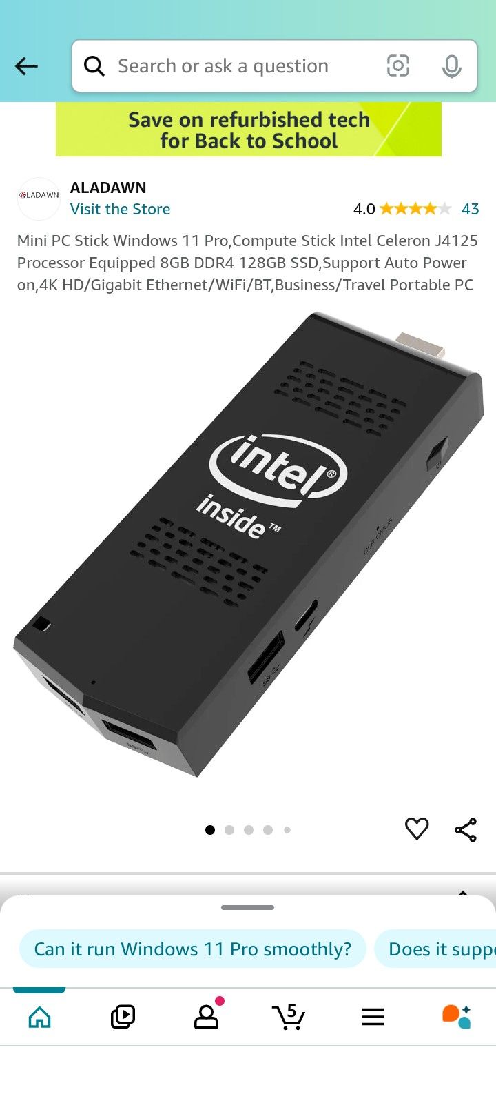 Intel Mini PC Stick  - N4000  4 GB Ram  2.6GHz