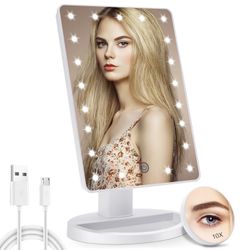 21 LED Lighted 1X-10X Magnifying Makeup Mirror with Touch Sensor Dimming & 180° Adjustable Rotation, NEW