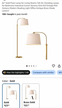 62" Gold Arc Floor Lamp with White Shade
