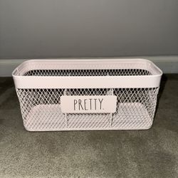 Rae Dunn Pink Mesh Storage Caddy – “PRETTY” Organizer Bin