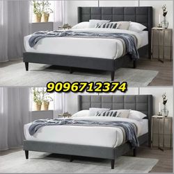 Queen size gray platform bed with orthopedic mattress included