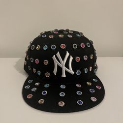 Blinged out Black NY Yankees Fitted hat