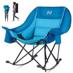 Rocking Camping Chair Heavy Duty Folding Chair w/Cooler Bag&Cup Holder