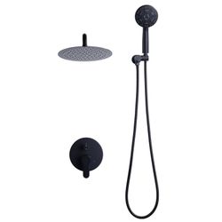 9-Spray 12 In. Dual Shower Head And Handheld Shower Head Wall Mounted With 1.8 GPM In Matte Black