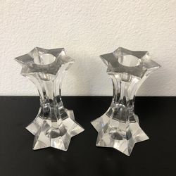 Mikasa Firestar Crystal Candle Sticks Holders Pair Star Small 4.25” Austria