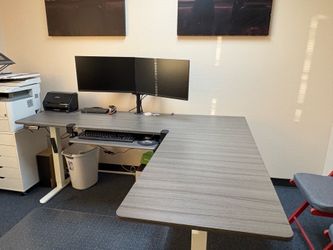 adjustable height desk with keyboard tray L-shaped adjustable height desk with keyboard tray
