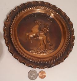Vintage Copper Metal Wall Hanging Plate, Home Decor, Argentina, 7 1/2" Wide, Horse, Wall Decor, Shelf Display, This Can Be Shined Up Even More Thumbnail