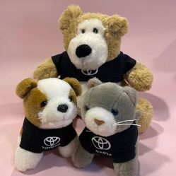 Toyota Cars Cat, Dog and Bear Stuffed Animals with Toyota Logo on Black Shirts