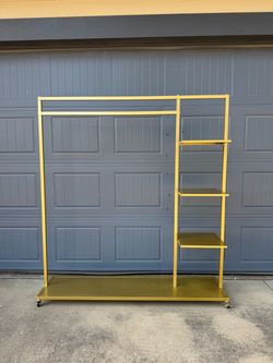 Gold Clothing Rack with Shelf – Heavy Duty Garment Rack for Boutique & Home