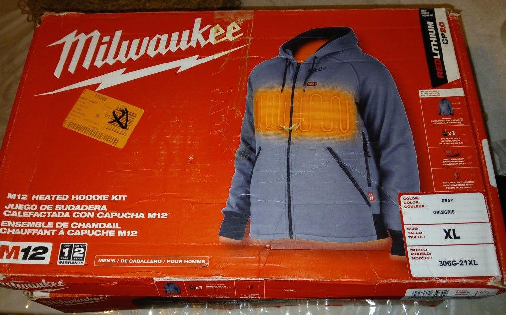 Sudadera con capucha y calefacción Milwaukee M12 XL de manga larga para hombre Kit 3.0 Vateria