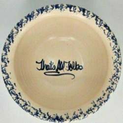 Vintage Pottery Spongeware Popcorn Is For Sharing  & That's All Folks Large Heavy Bowl.