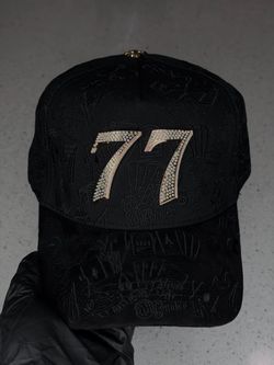 Black 77 Rhinestone Embroidered Snapback Hat