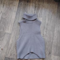 Gray Warm Turtleneck Partial Crop Dress Shirt 