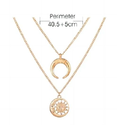 BRAND NEW IN PACKAGE LADIES SUN MOON GOLDEN CHAIN PENDANT DOUBLE LAYER NECKLACE 