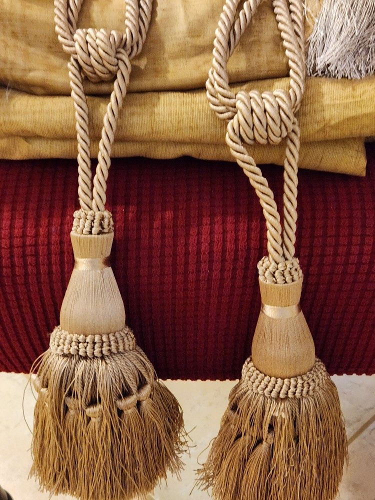 Set Of 3 Gold Curtains 1yard X 7yards With 4 Ties 2 Gold 2 Silver and 6 Metalic Curtains Holders.