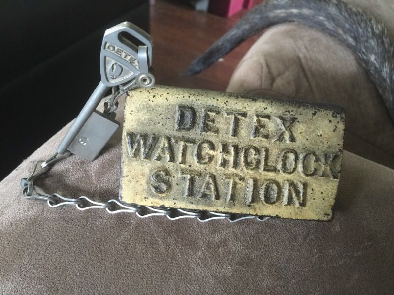 Antique Detex Watchclock Station with key