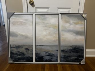 3-Piece Framed Abstract Ocean Canvas Wall Art – Acrylic