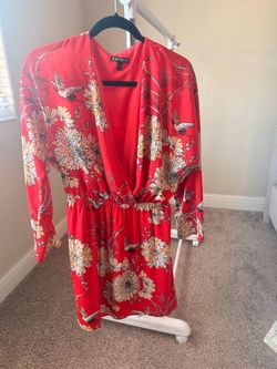 Express Red Floral Long Sleeve Mini Dress
